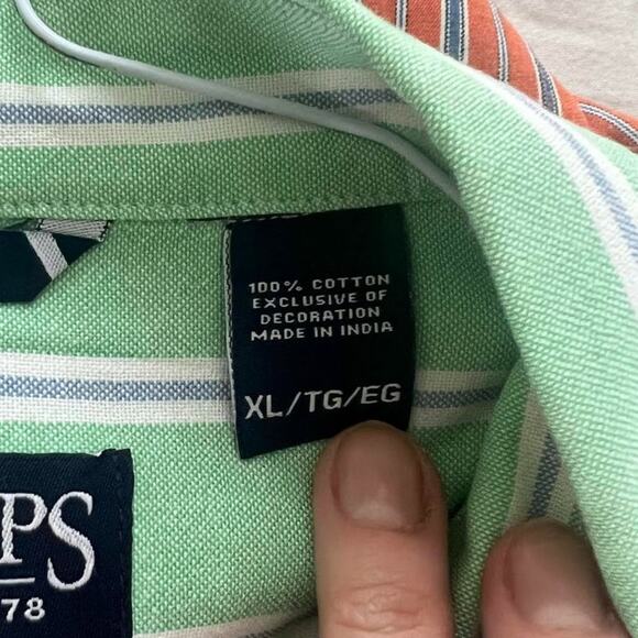 NWOT Chaps 100% Cotton Mint Green & White Striped Button Down - Picture 4 of 9